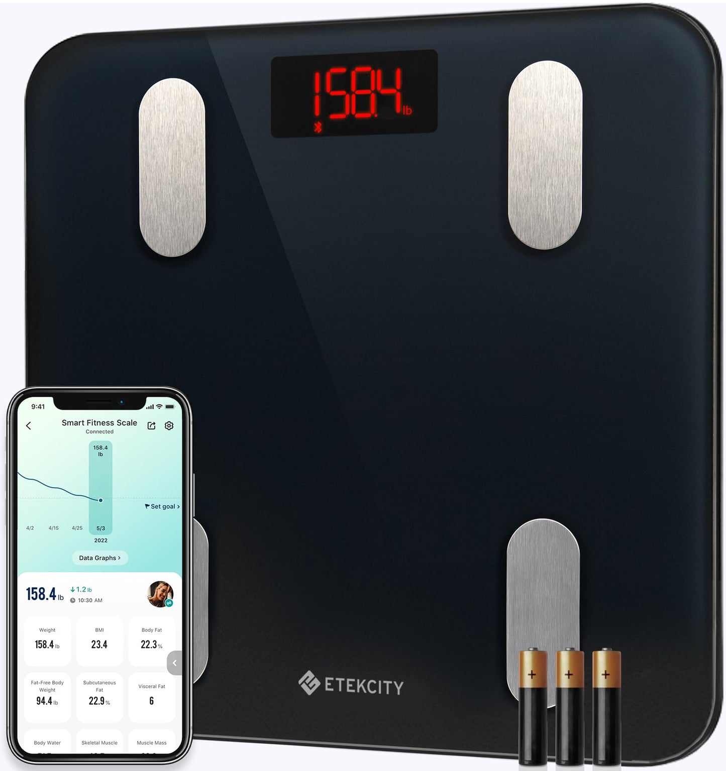 Etekcity Scale for Body Weight FSA HSA Store Eligible, Smart Bathroom Digital Weighing Machine for Fat BMI Muscle Composition, Accurate Bluetooth Home Use Health and Fitness Equipment for People