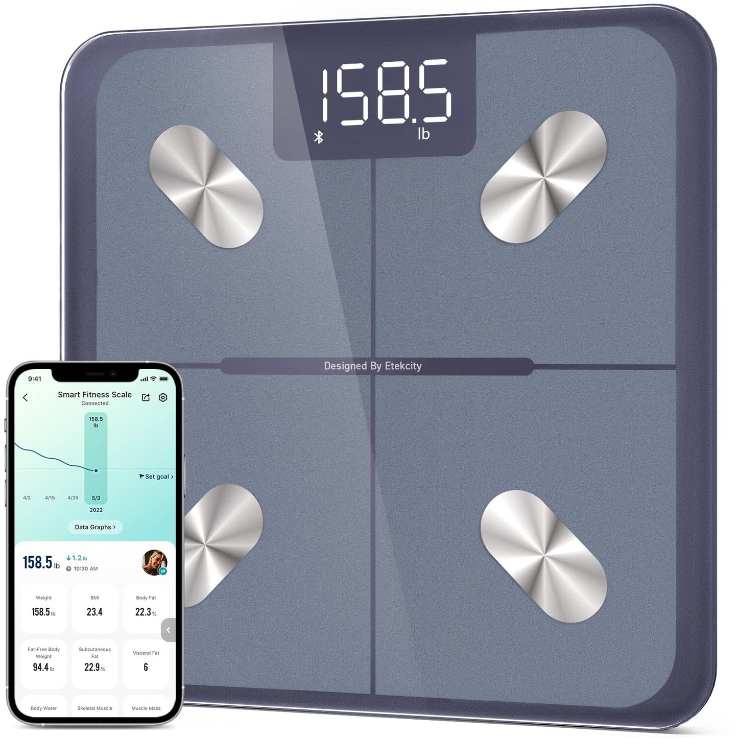 Etekcity Scale for Body Weight FSA HSA Store Eligible, Smart Bathroom Digital Weighing Machine for Fat BMI Muscle Composition, Accurate Bluetooth Home Use Health and Fitness Equipment for People