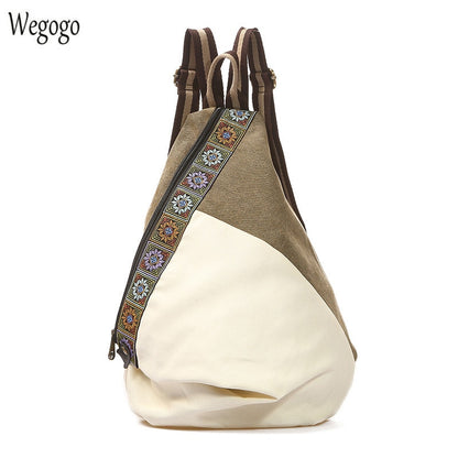 Vintage Canvas Backpack Women Embroidery